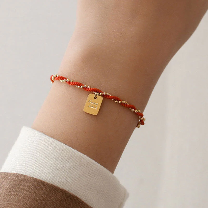 Red String Good Luck Bracelet with Gold Plated Copper Charm for Strength - Image 8