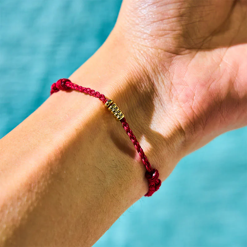 Red String Lucky Golden Bead Bracelet Anklet - Image 3