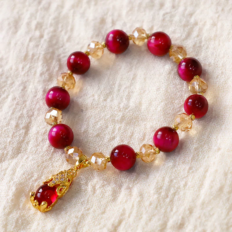 Red Tiger Eye Protection Bracelet with Pixiu and Fox Charms - Image 10