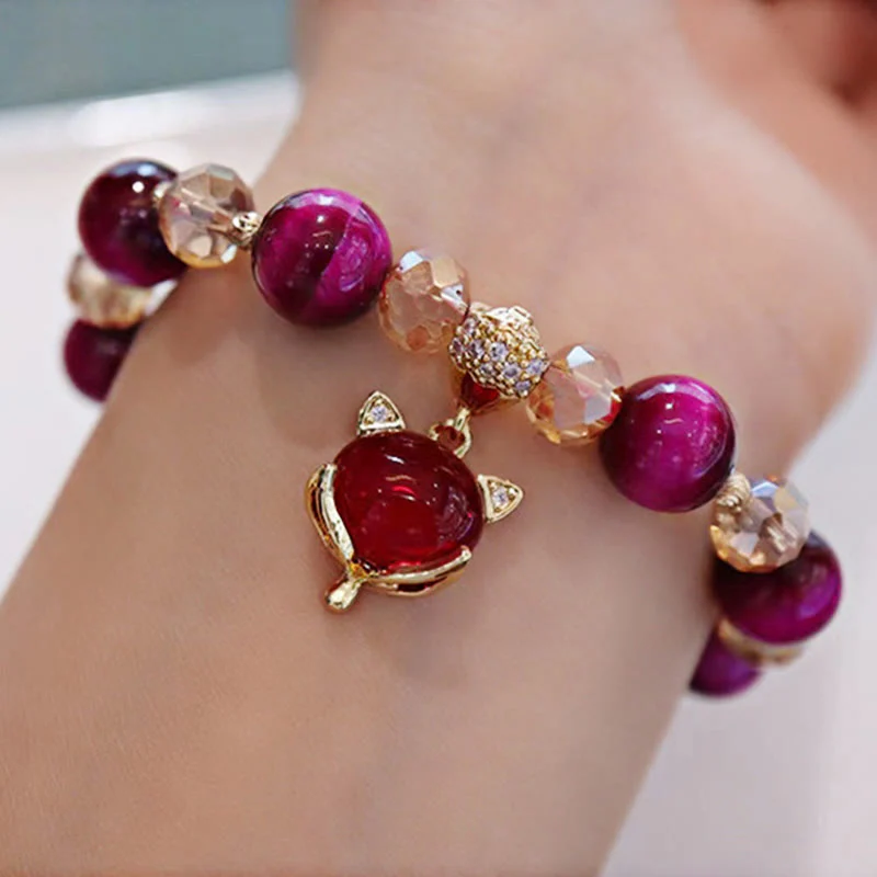 Red Tiger Eye Protection Bracelet with Pixiu and Fox Charms - Image 2