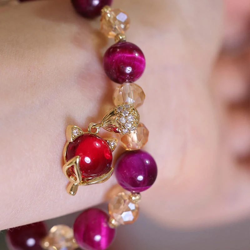 Red Tiger Eye Protection Bracelet with Pixiu and Fox Charms - Image 3