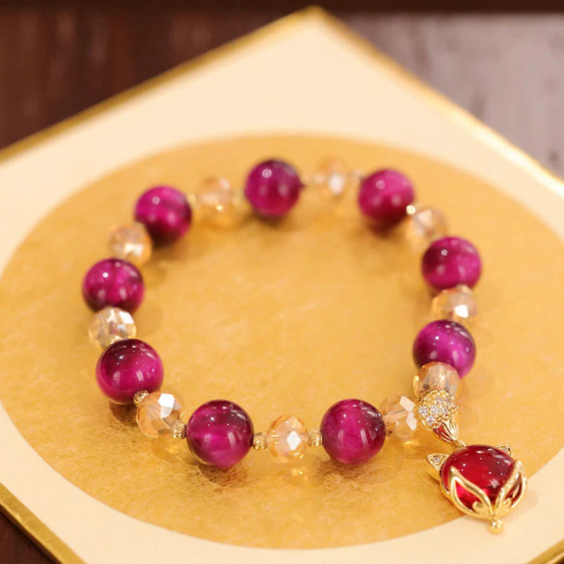 Red Tiger Eye Protection Bracelet with Pixiu and Fox Charms - Image 4