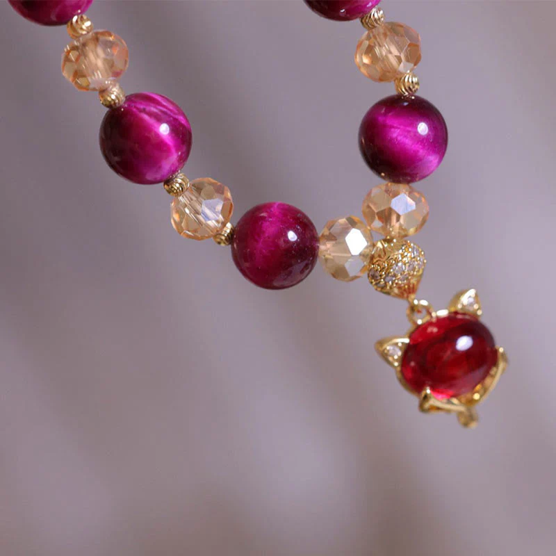 Red Tiger Eye Protection Bracelet with Pixiu and Fox Charms - Image 5