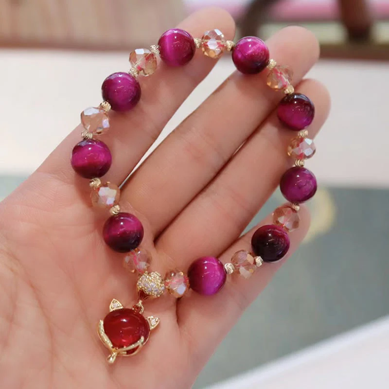 Red Tiger Eye Protection Bracelet with Pixiu and Fox Charms - Image 7
