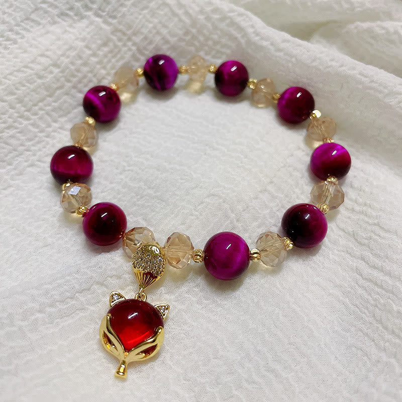 Red Tiger Eye Protection Bracelet with Pixiu and Fox Charms - Image 8