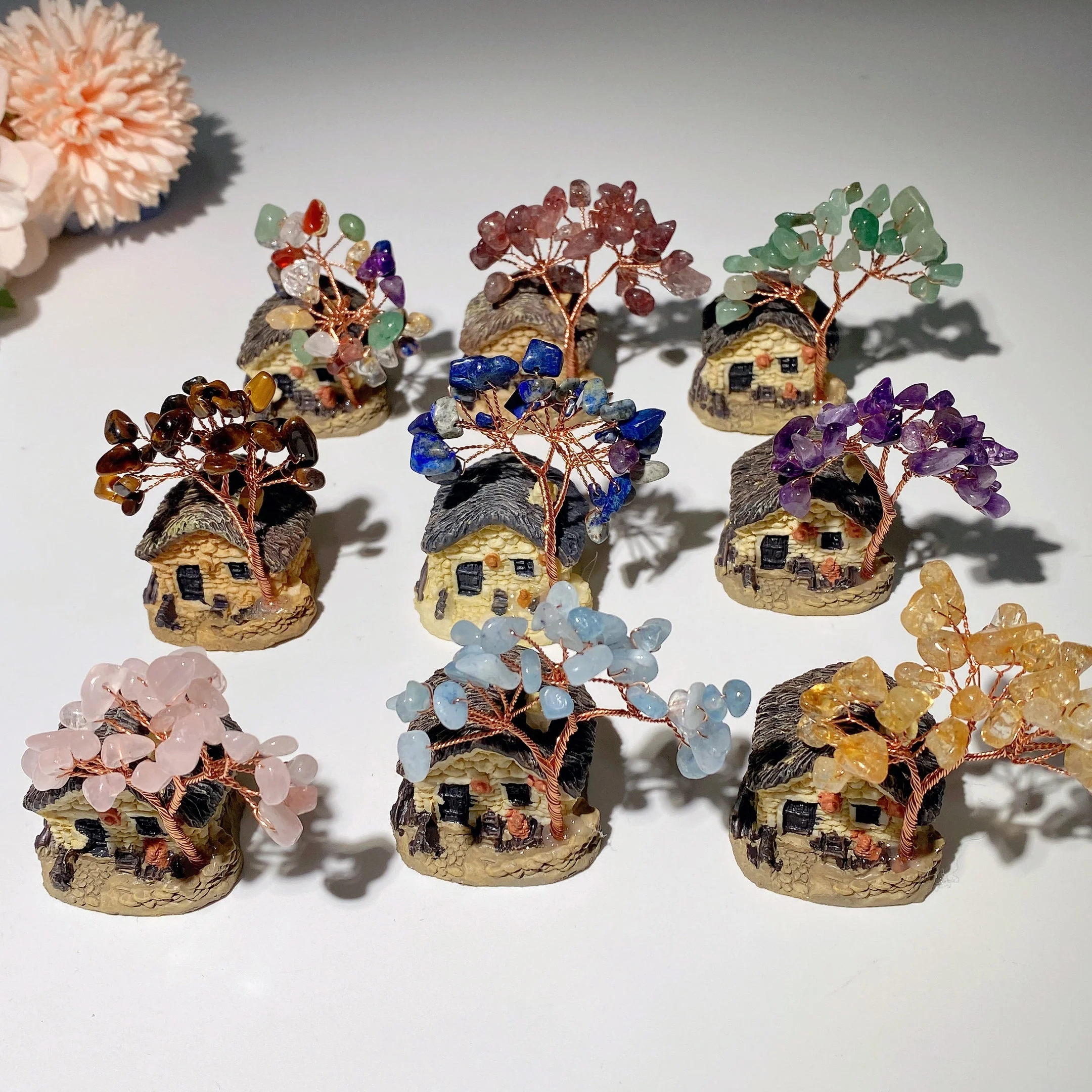 2.3 Inch Resin House Crystal Chips Healing Tree Decor - Image 11