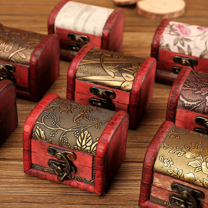 Retro Small Wood Jewelry Box with Golden Grape Design | Zen Decor - Image 2
