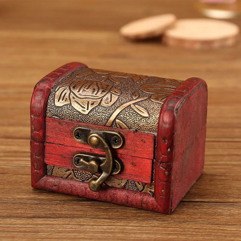 Retro Small Wood Jewelry Box with Golden Grape Design | Zen Decor - Image 3