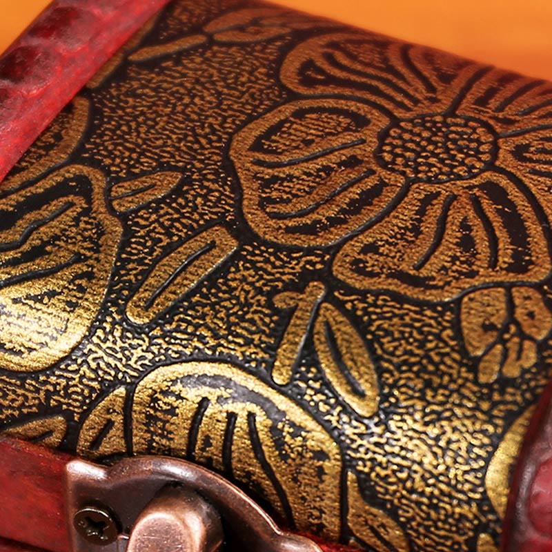 Retro Small Wood Jewelry Box with Golden Grape Design | Zen Decor - Image 4