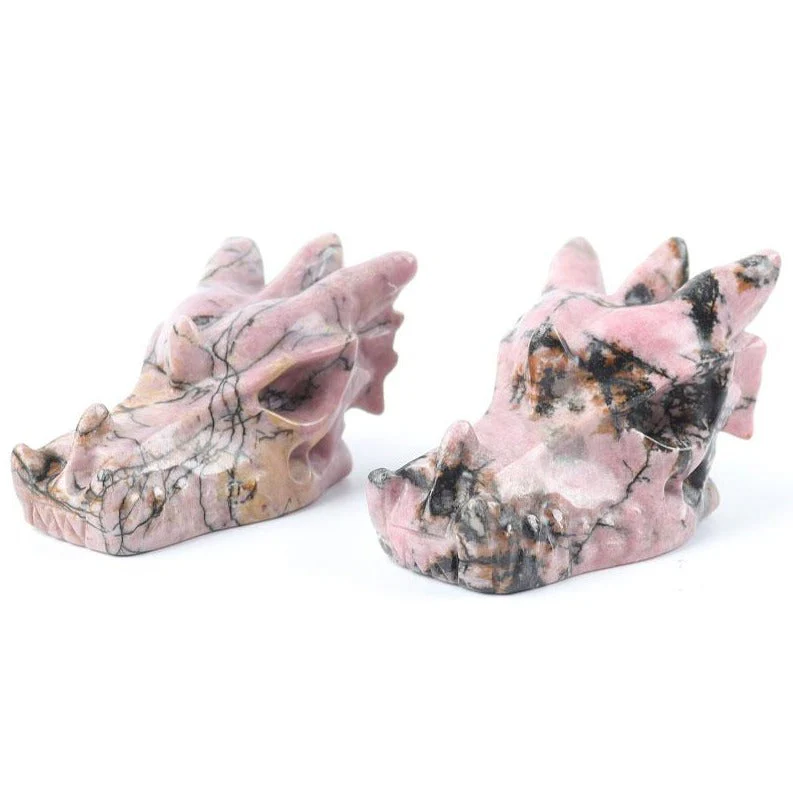 Rhodonite Crystal Dragon Head Carving 2.57in Pink Black