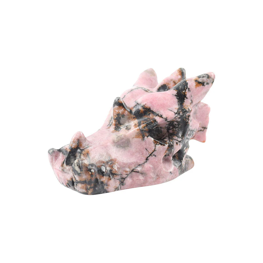 Rhodonite Crystal Dragon Head Carving 2.57in Pink Black - Image 2