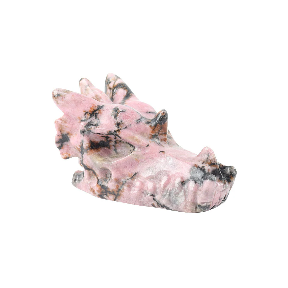 Rhodonite Crystal Dragon Head Carving 2.57in Pink Black - Image 3