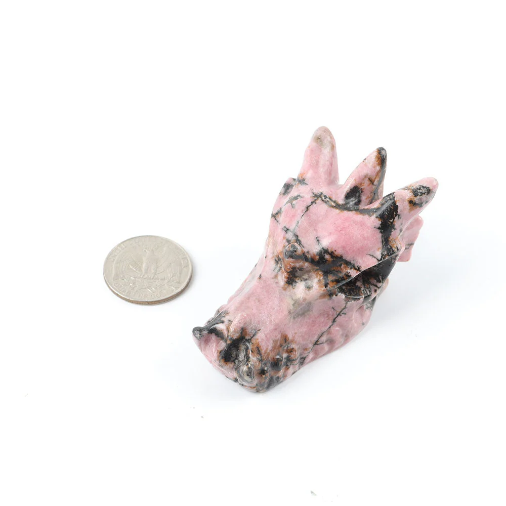 Rhodonite Crystal Dragon Head Carving 2.57in Pink Black - Image 5