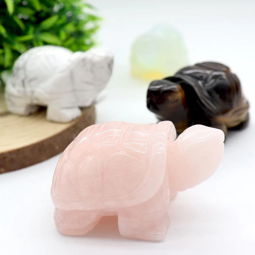 1.5in Rose Quartz Crystal Turtle Sculpture for Luck