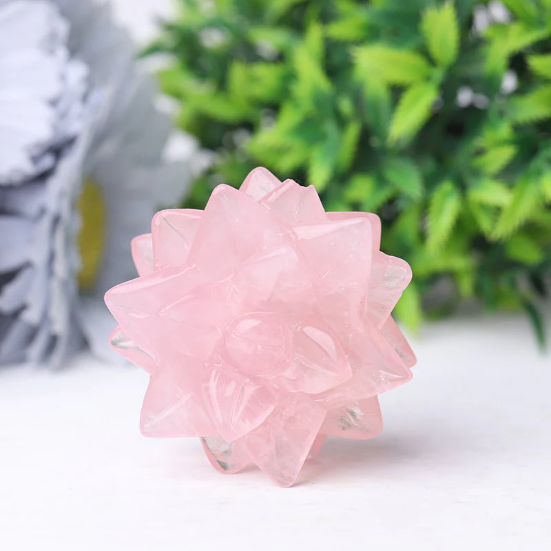 2-inch Rose Quartz Succulent Crystal Figurine Carving - Image 3