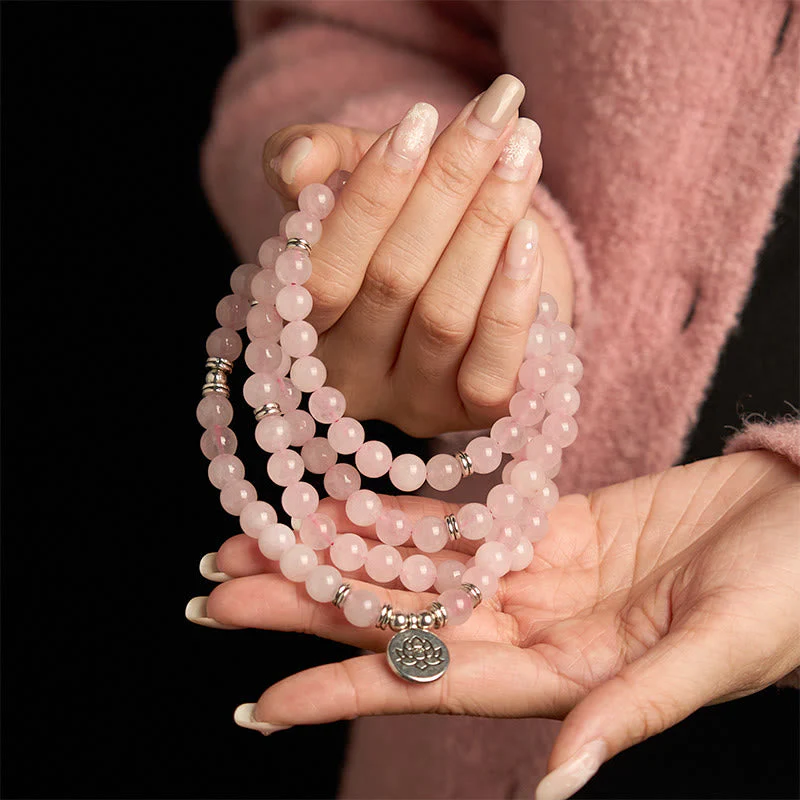 8mm Rose Quartz Lotus Peace Bracelet for Meditation - Image 2