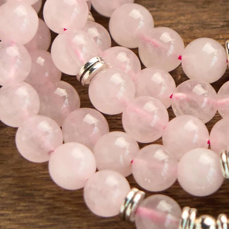 8mm Rose Quartz Lotus Peace Bracelet for Meditation - Image 4