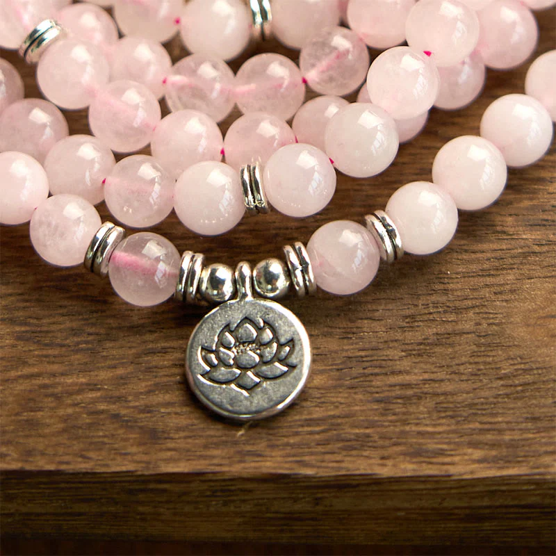 8mm Rose Quartz Lotus Peace Bracelet for Meditation - Image 5