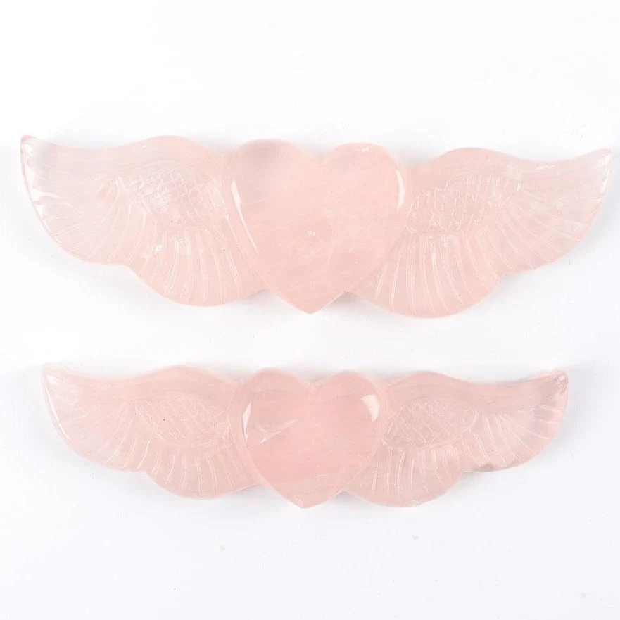Rose Quartz Carved Heart with Wings 5.14in Healing Crystal