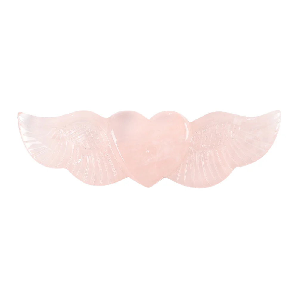 Rose Quartz Carved Heart with Wings 5.14in Healing Crystal - Image 3