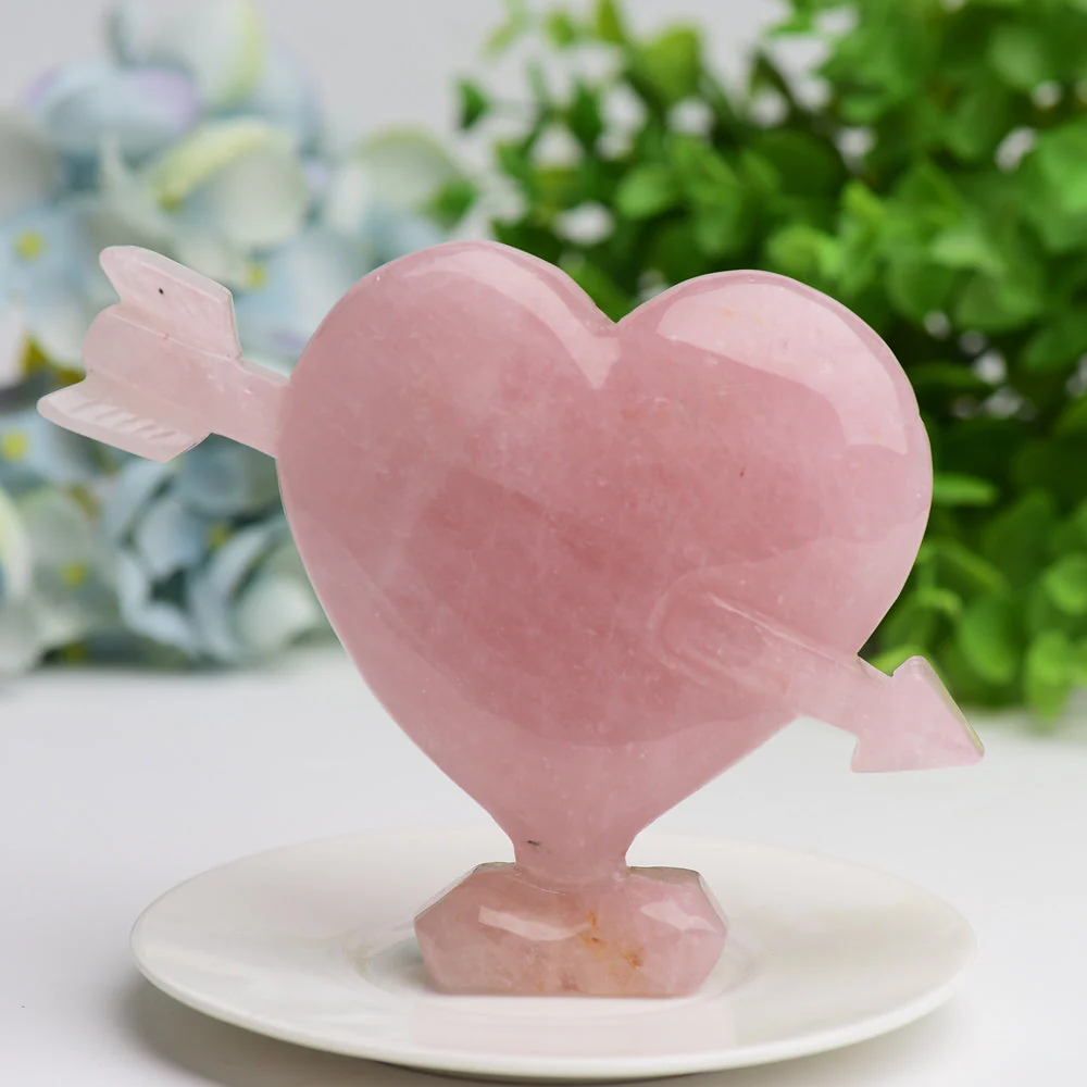 5 inch Rose Quartz Heart Arrow Crystal Carving - Image 4