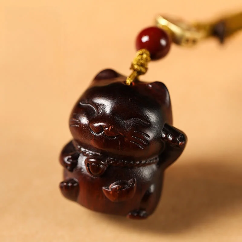 Sandalwood Spiritual Protection Key Chain with Lucky Cat Charm - Image 6