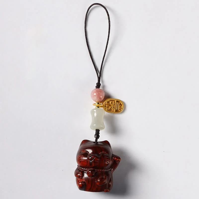 Sandalwood Spiritual Protection Key Chain with Lucky Cat Charm - Image 9