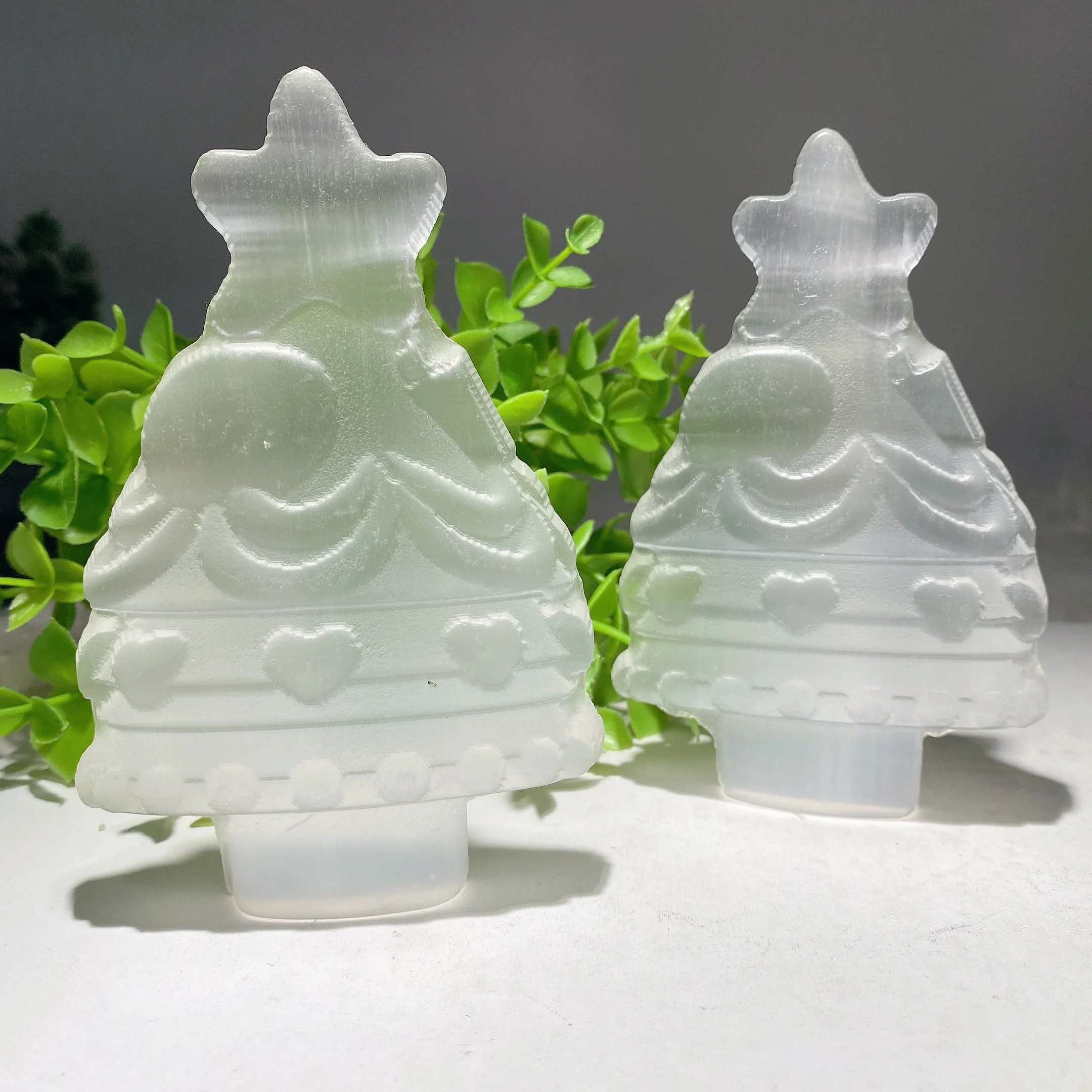 4.7 Inch Selenite Crystal Christmas Tree Carving