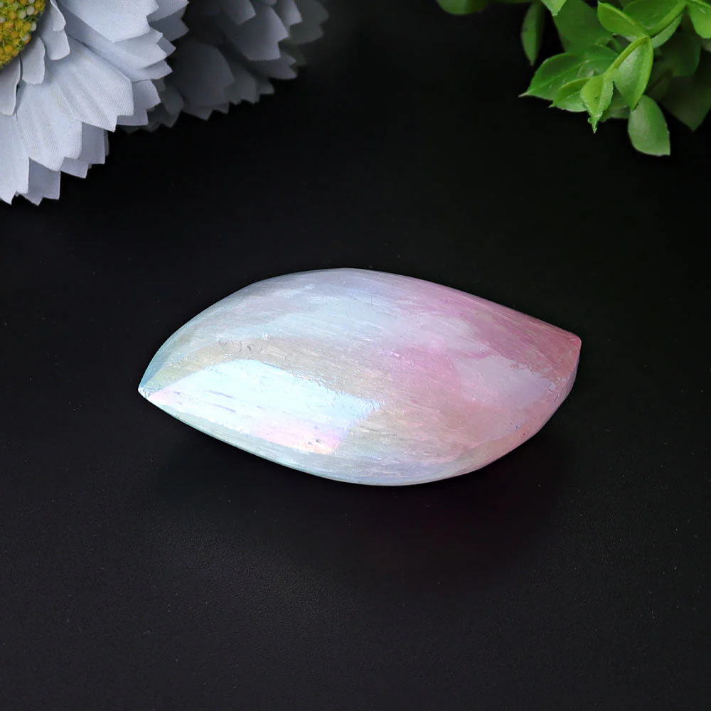 2.6 Inch Selenite Aura Angel Crystal Palm Stone - Image 4
