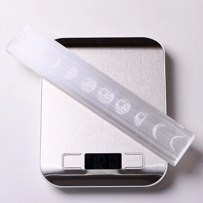 9" Selenite Crystal Wand with Moon Engraving - Image 6
