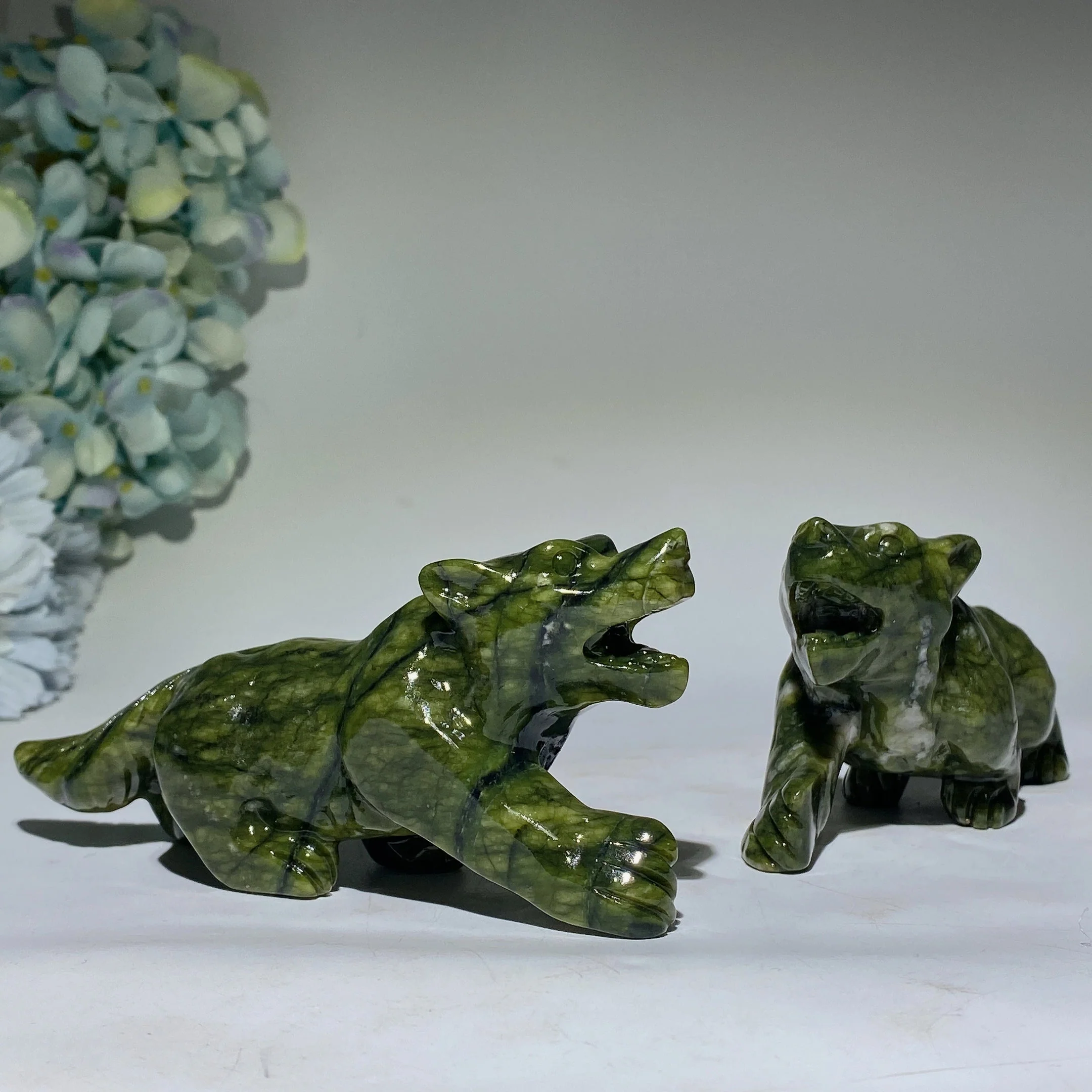 6.0" Serpentine Crystal Wolf Carving for Healing Display