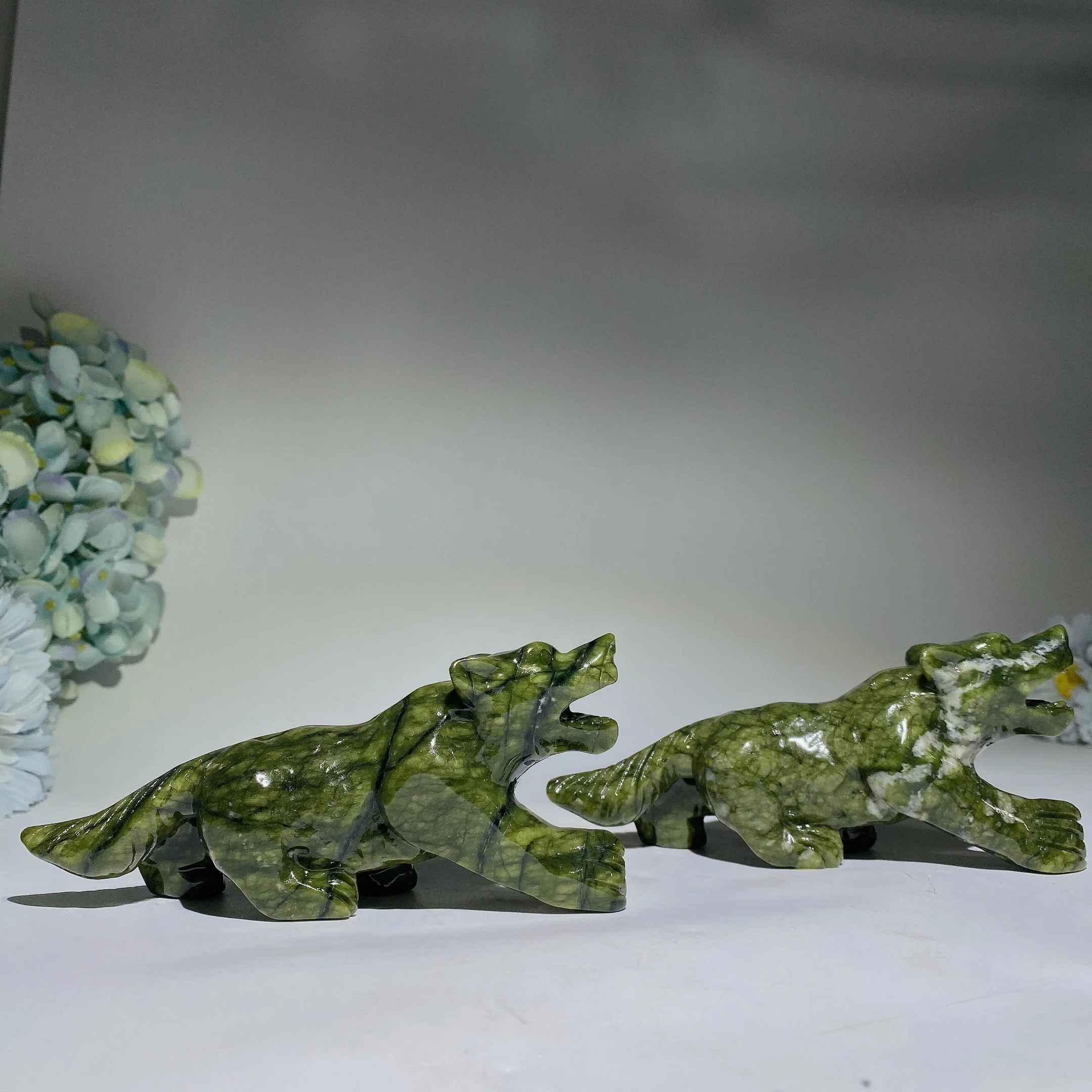 6.0" Serpentine Crystal Wolf Carving for Healing Display - Image 2