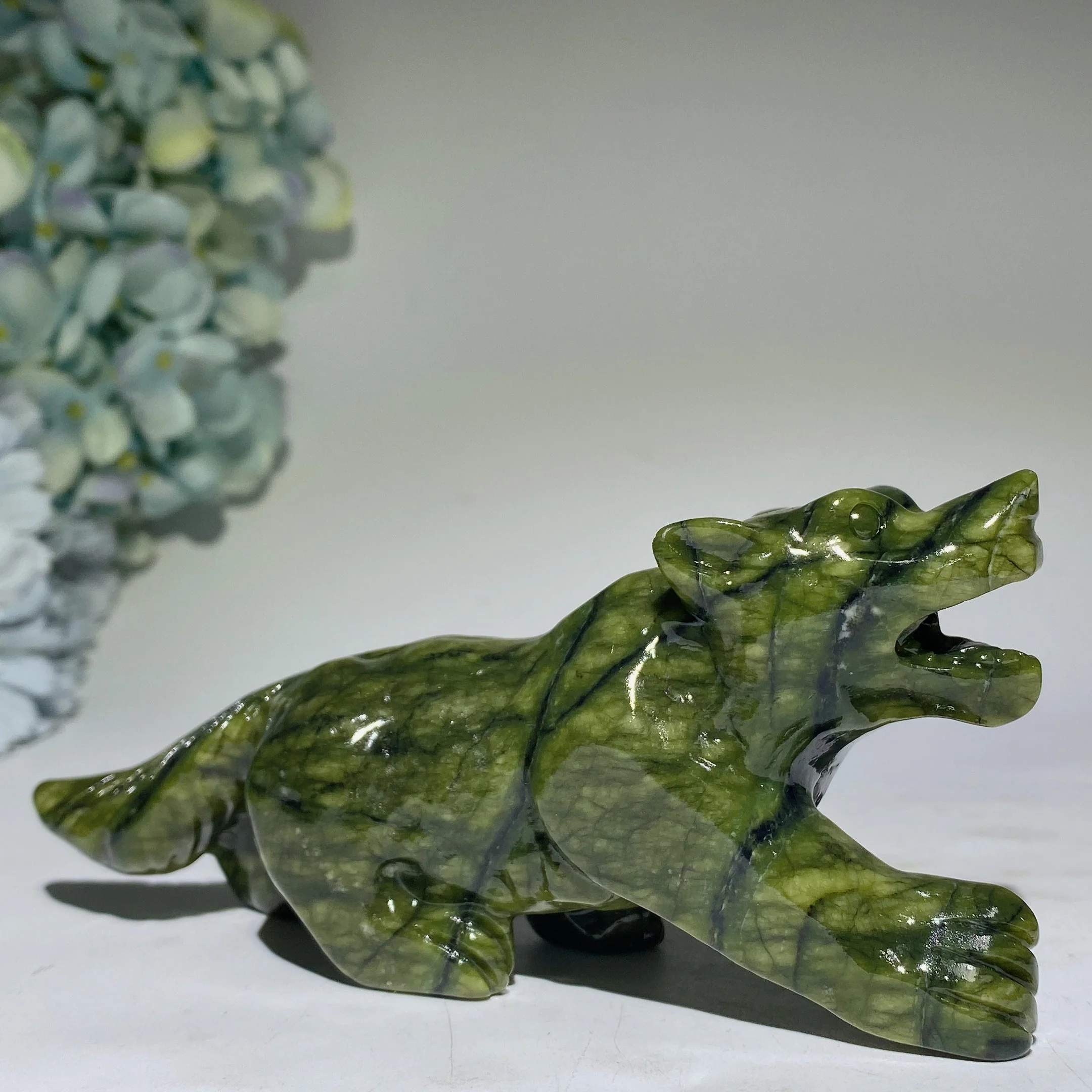 6.0" Serpentine Crystal Wolf Carving for Healing Display - Image 4