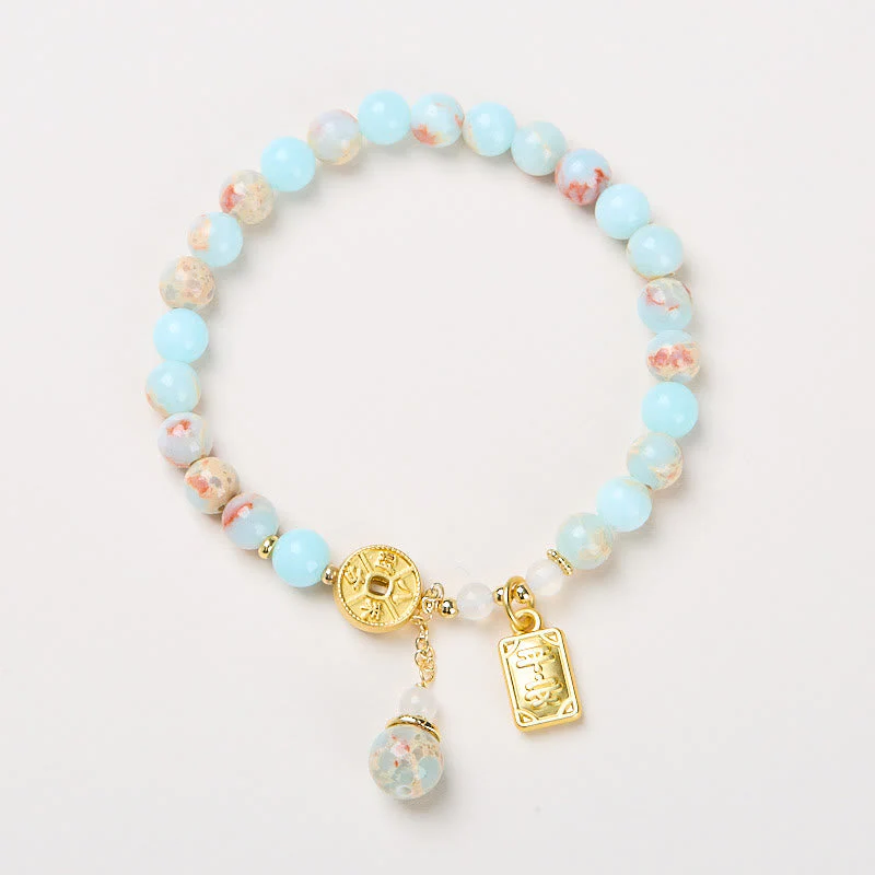 6mm Shoushan Stone Copper Coin Spiritual Wealth Bracelet - Image 2