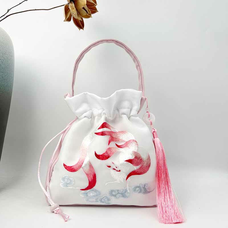 Silk Embroidered Tote Bag with Adjustable Strap 20x20x7cm - Image 29