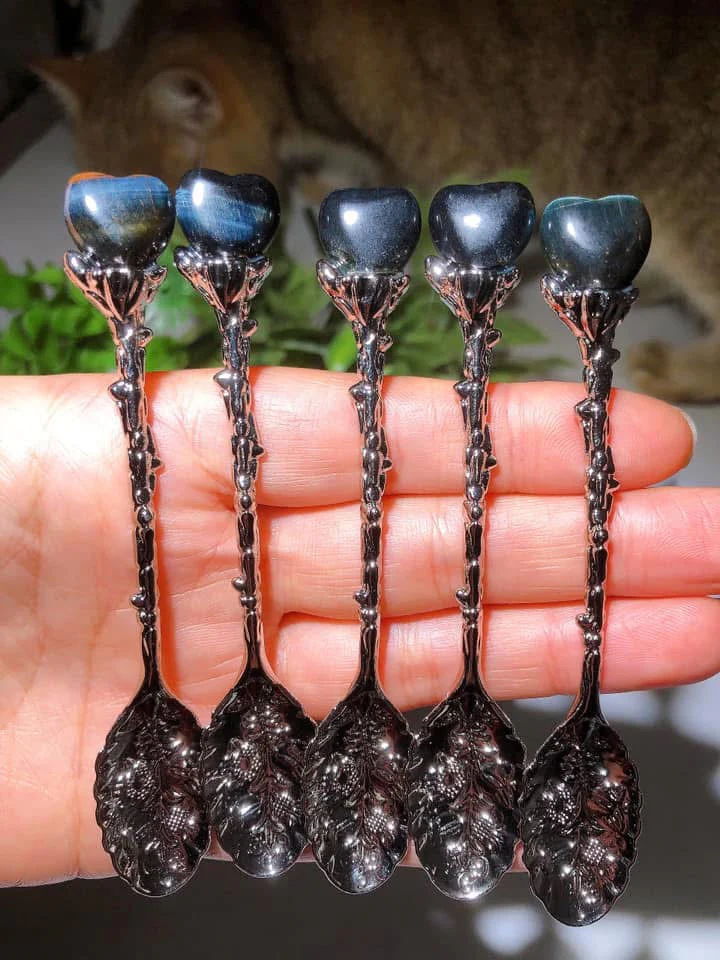 Silver Coffee Spoon with Mixed Crystal Heart Figurines - Image 15