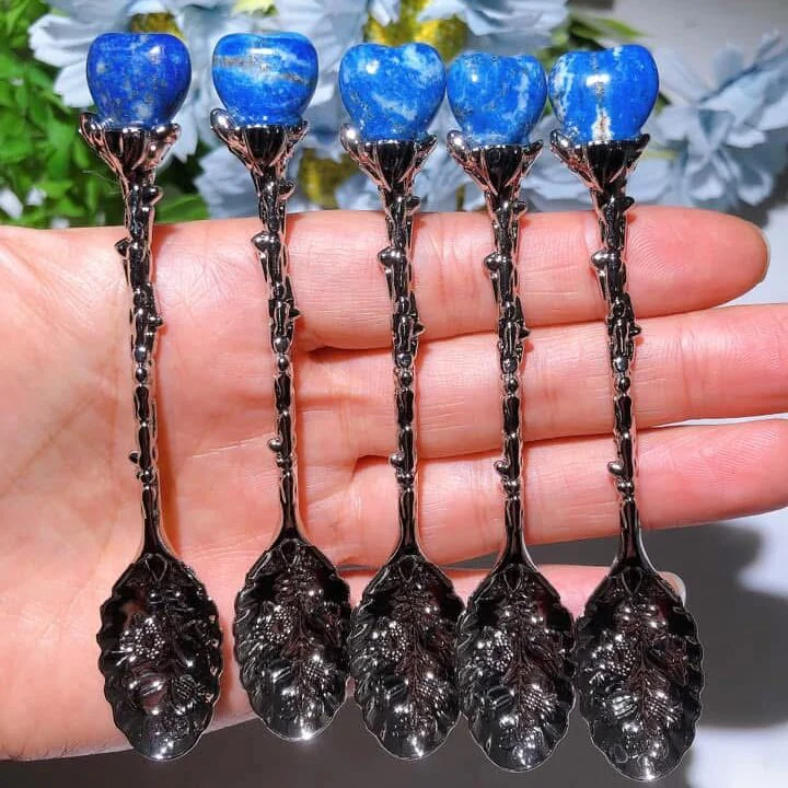 Silver Coffee Spoon with Mixed Crystal Heart Figurines - Image 4