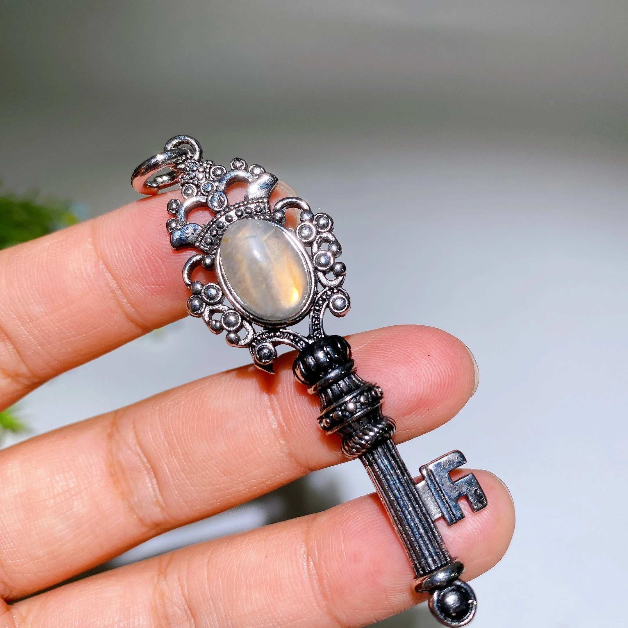 Silver Crystal Key Pendant with Healing Gemstones 65mm - Image 11