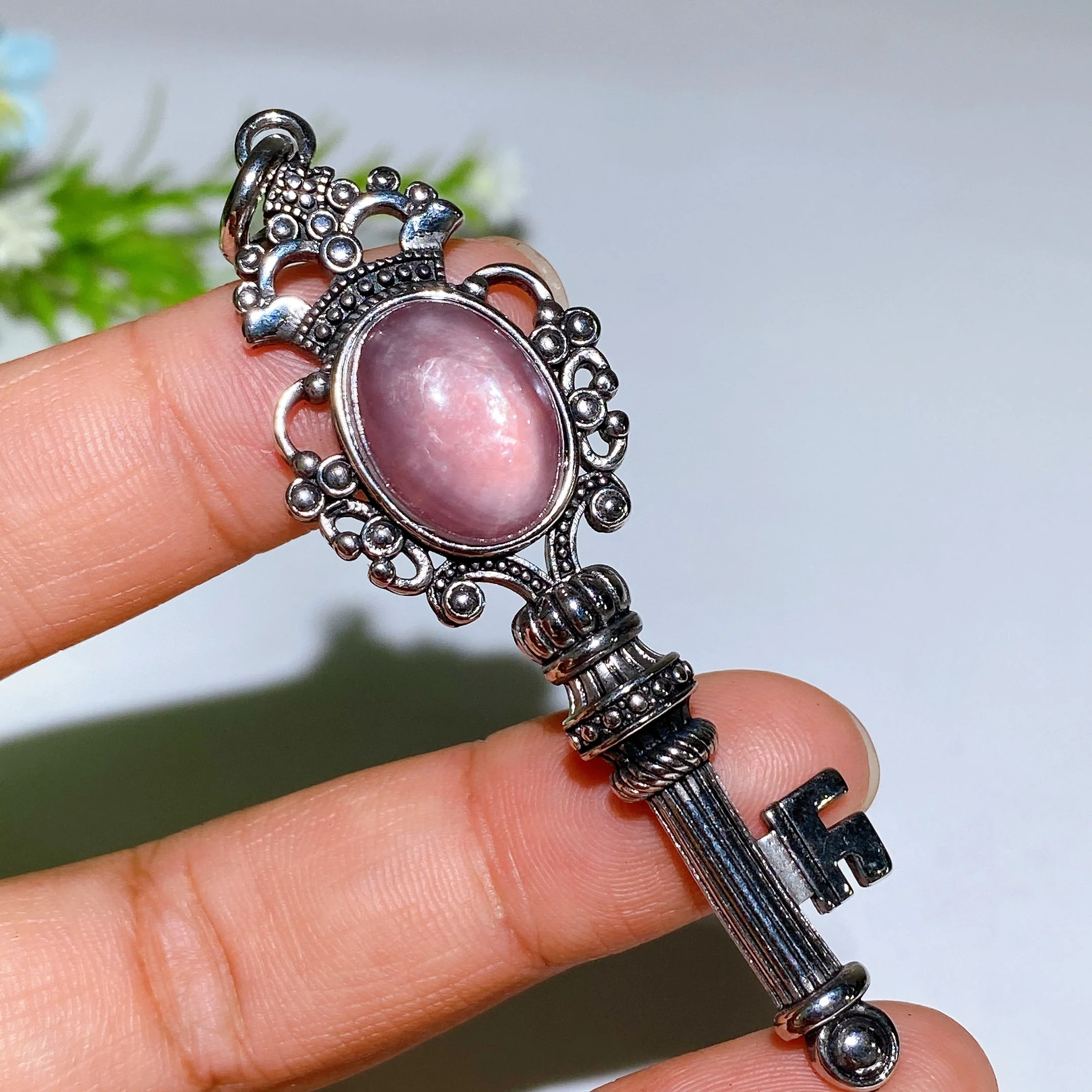 Silver Crystal Key Pendant with Healing Gemstones 65mm - Image 4