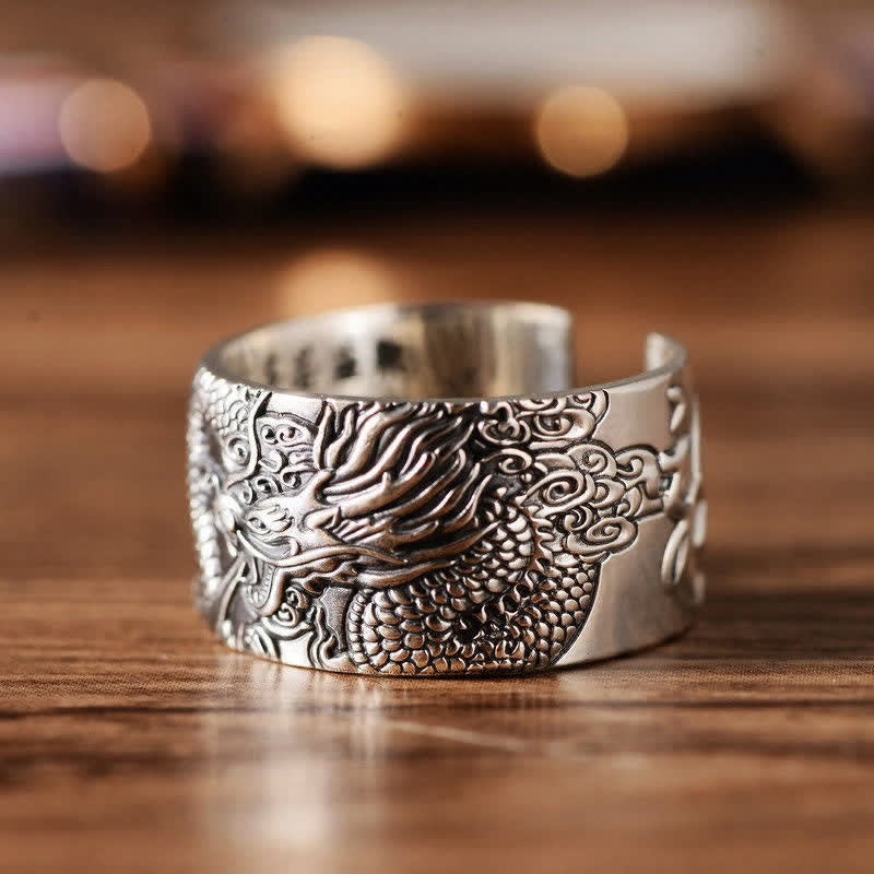 Adjustable 999 Sterling Silver Dragon Protection Success Ring - Image 5
