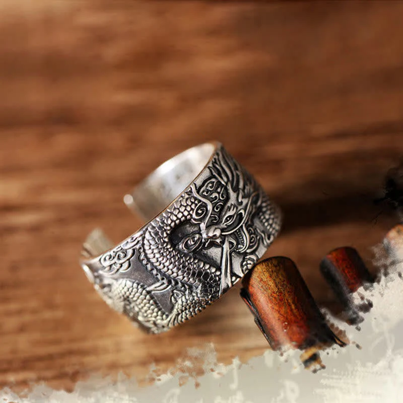 Adjustable 999 Sterling Silver Dragon Protection Success Ring - Image 6