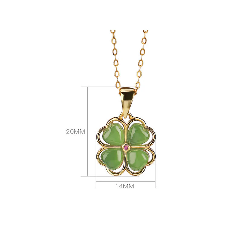 Silver Hetian Cyan Jade Lucky Four Leaf Clover Necklace - Image 7