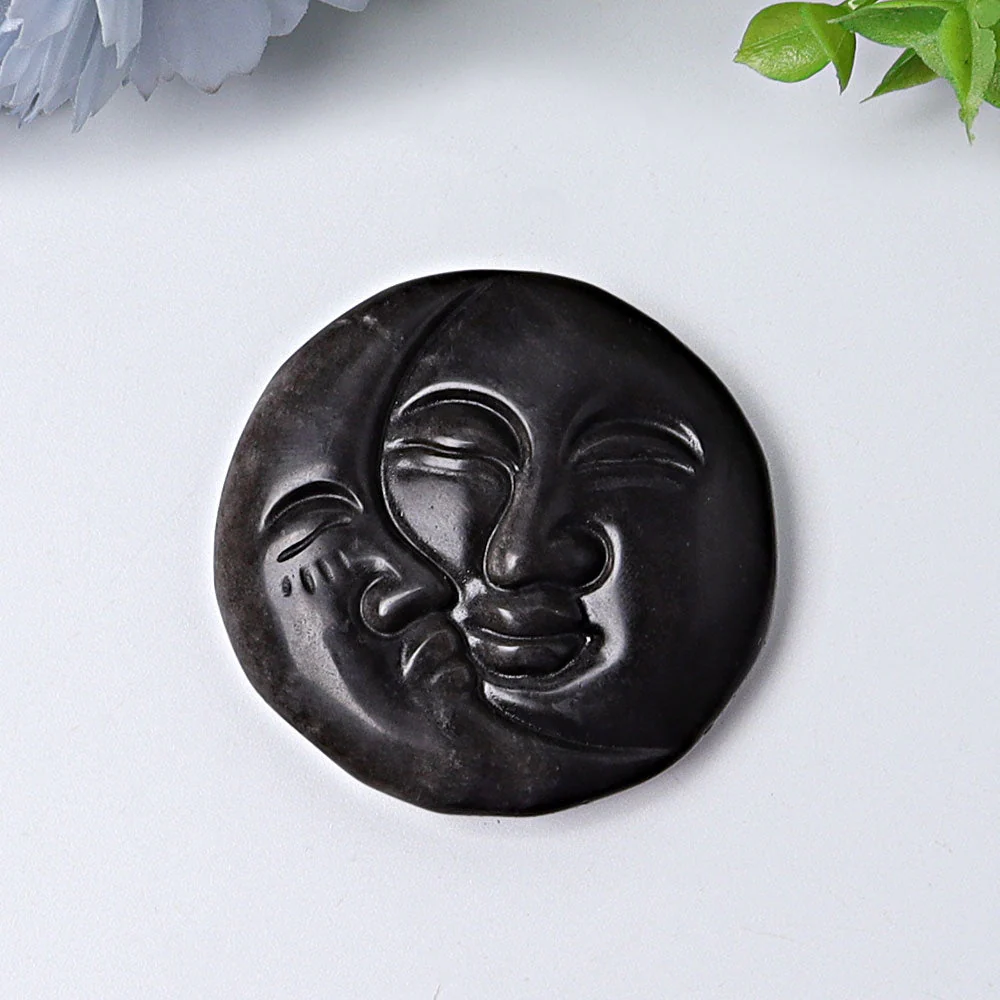 1.8-inch Silver Obsidian Sun Moon Crystal Figurine - Image 2
