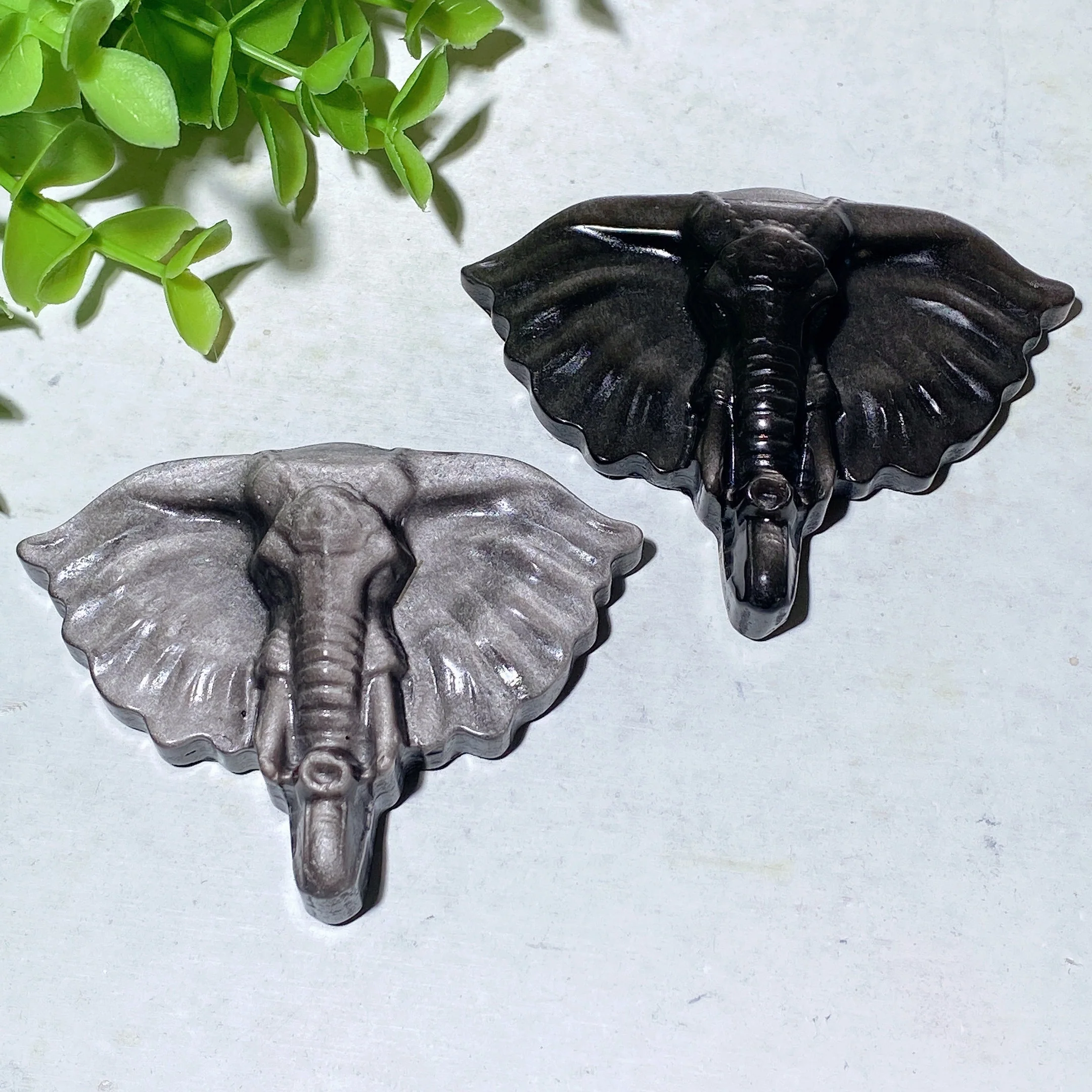 3 Inch Silver Obsidian Crystal Elephant Carving - Image 4