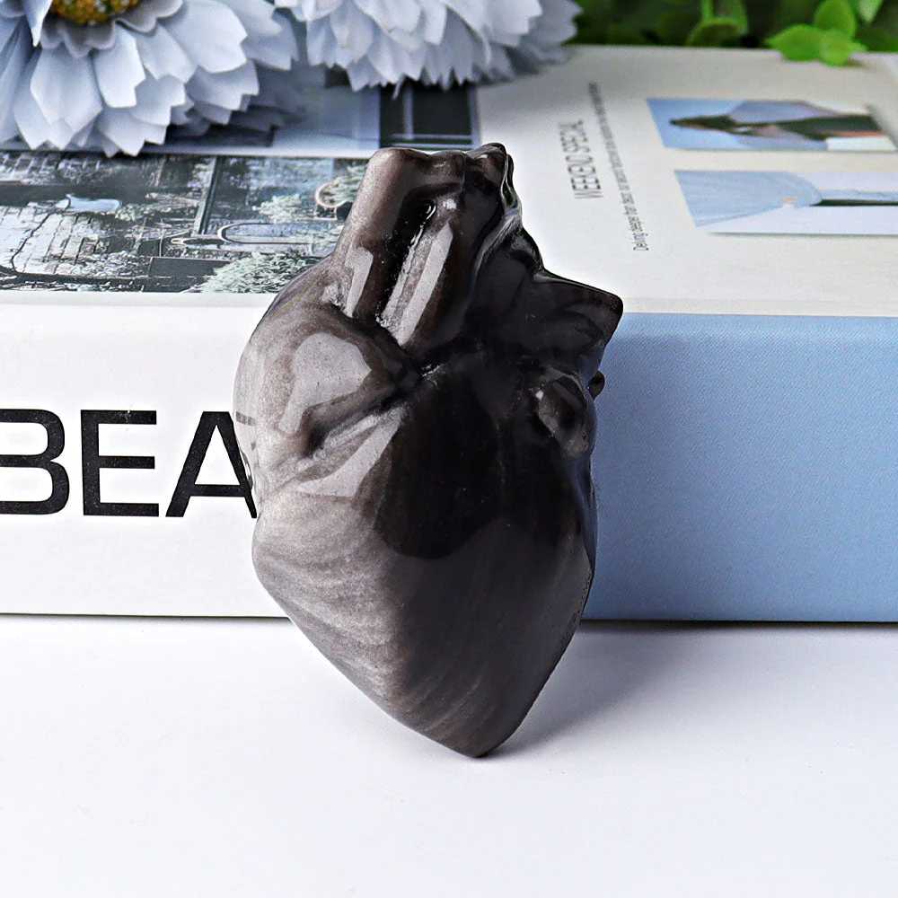 2.7 inch Silver Obsidian Heart Crystal Carving - Image 2