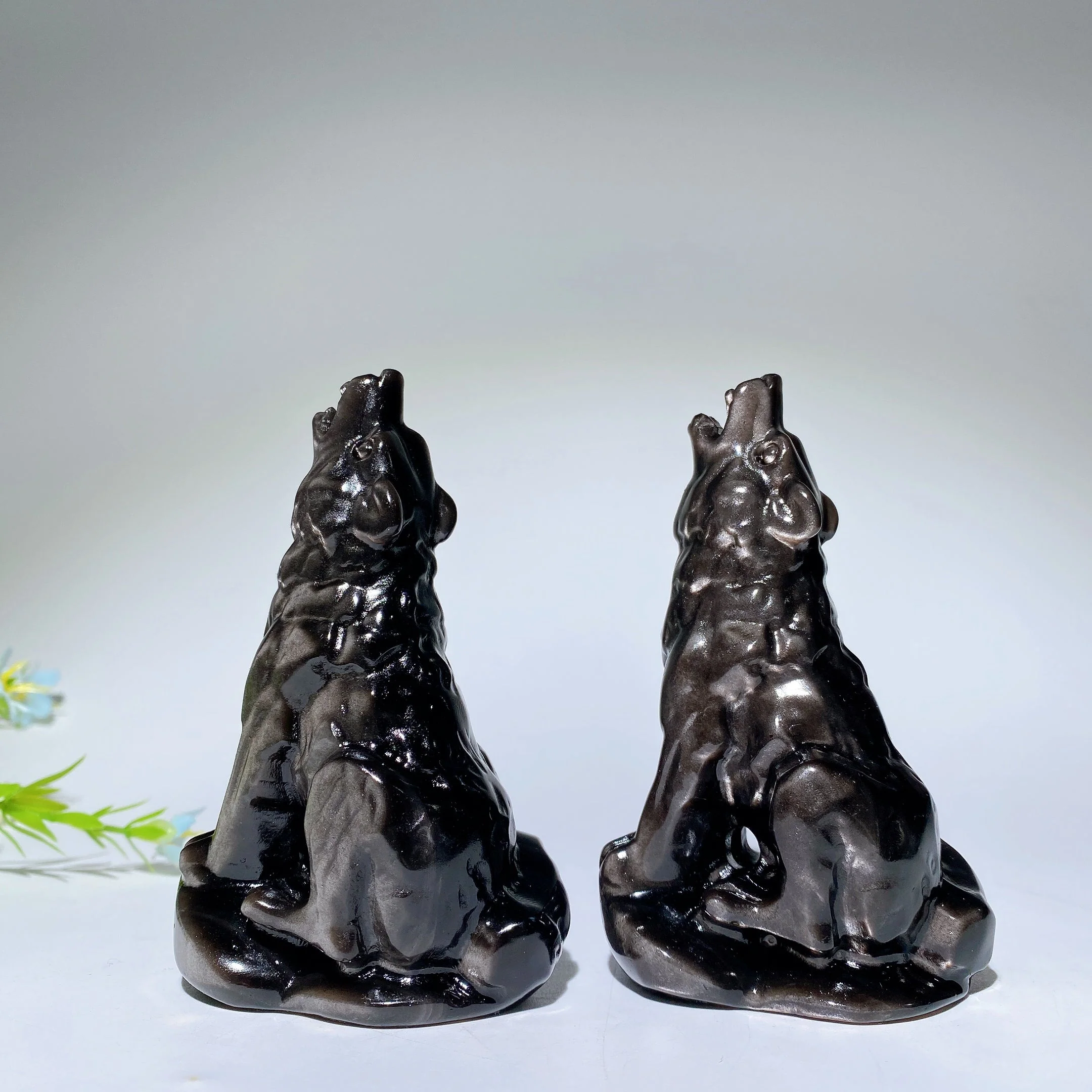 4.0" Silver Obsidian Crystal Wolf Carving - Healing Figurine - Image 2