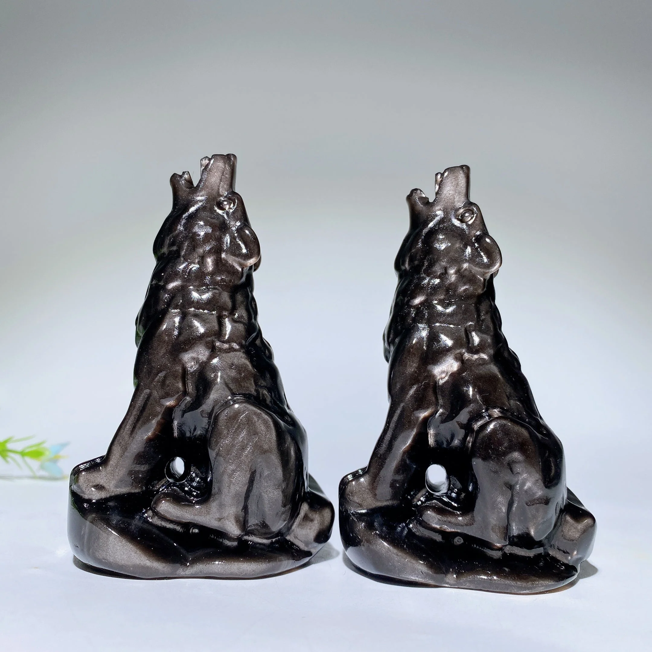 4.0" Silver Obsidian Crystal Wolf Carving - Healing Figurine - Image 3
