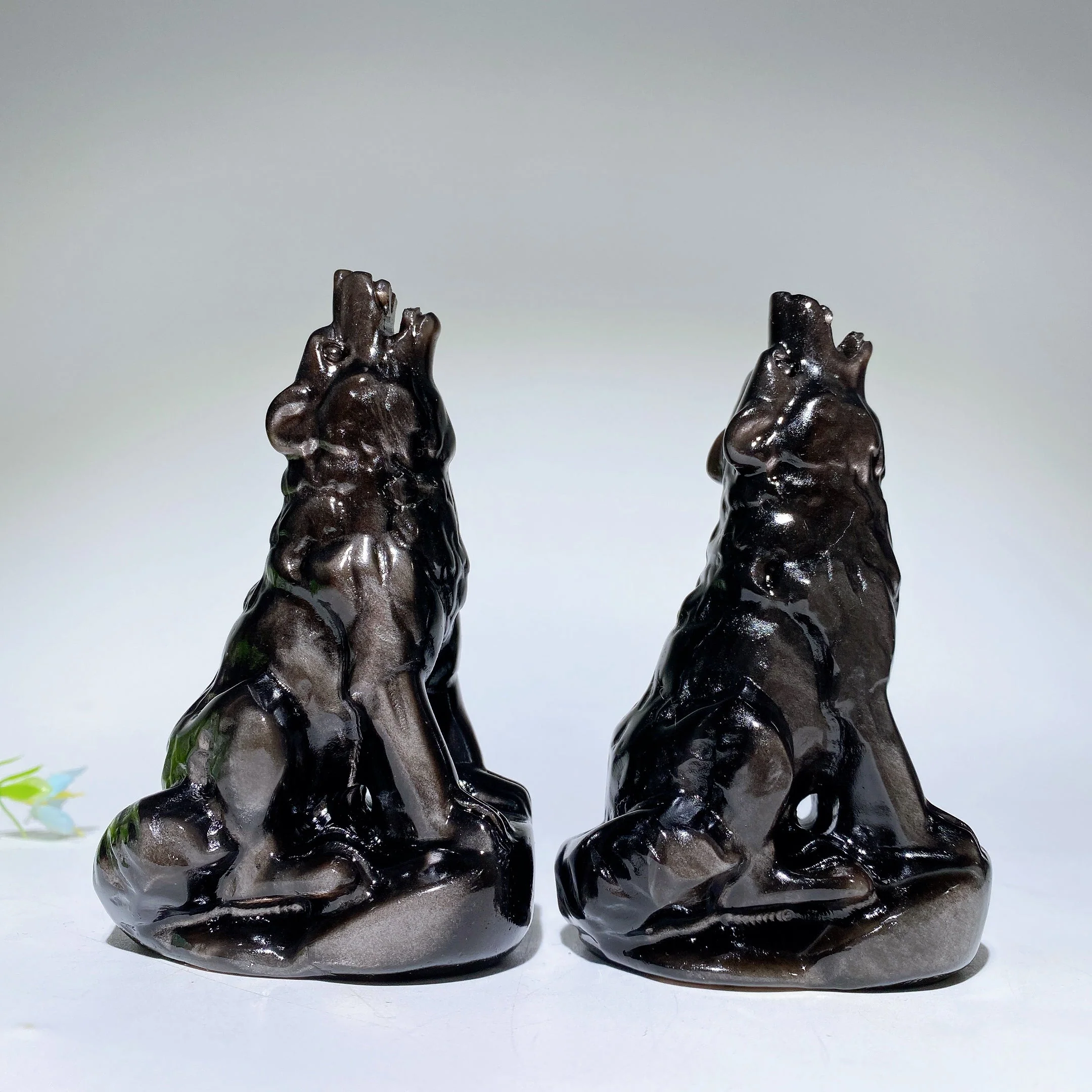 4.0" Silver Obsidian Crystal Wolf Carving - Healing Figurine - Image 4