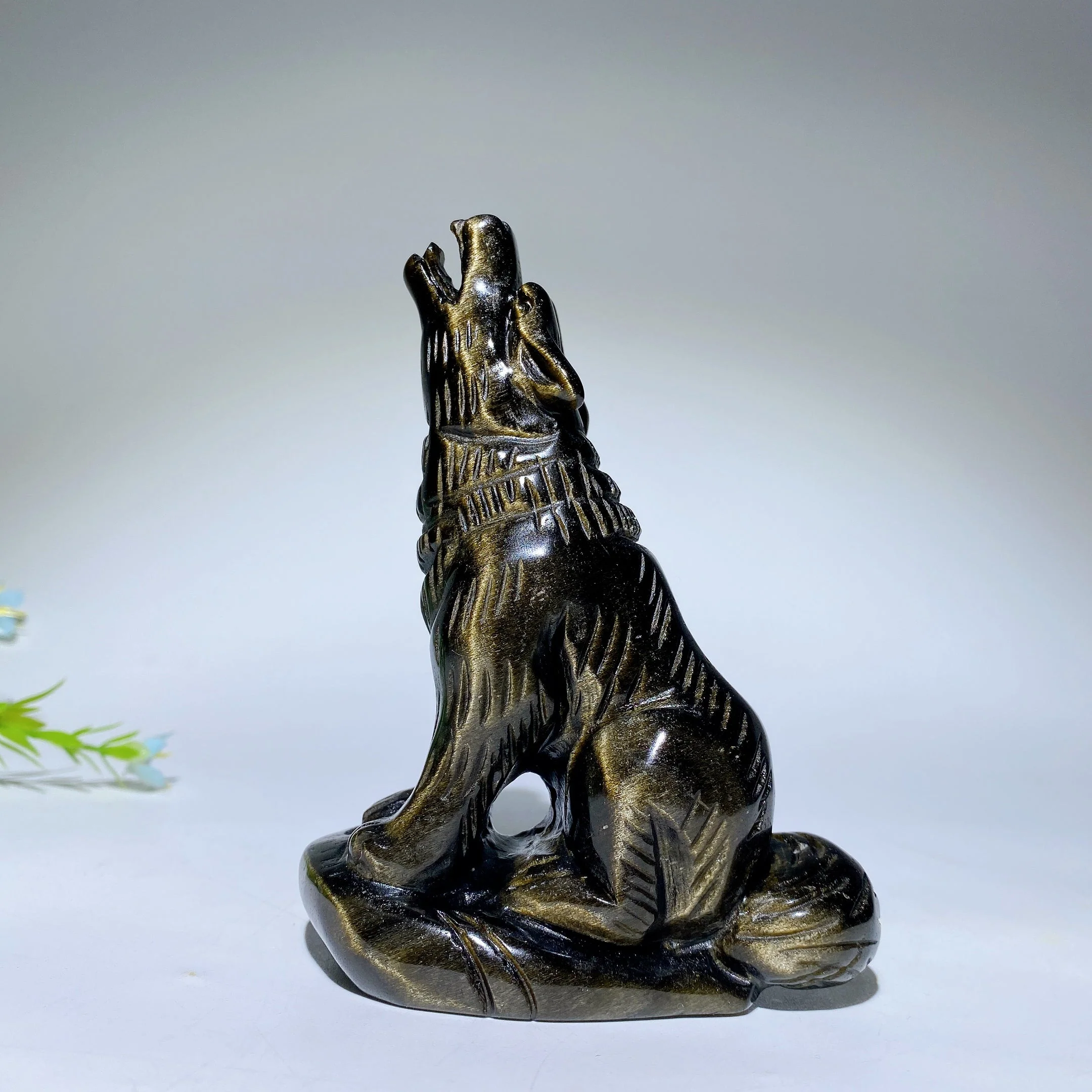 4.0" Silver Obsidian Crystal Wolf Carving - Healing Figurine - Image 5