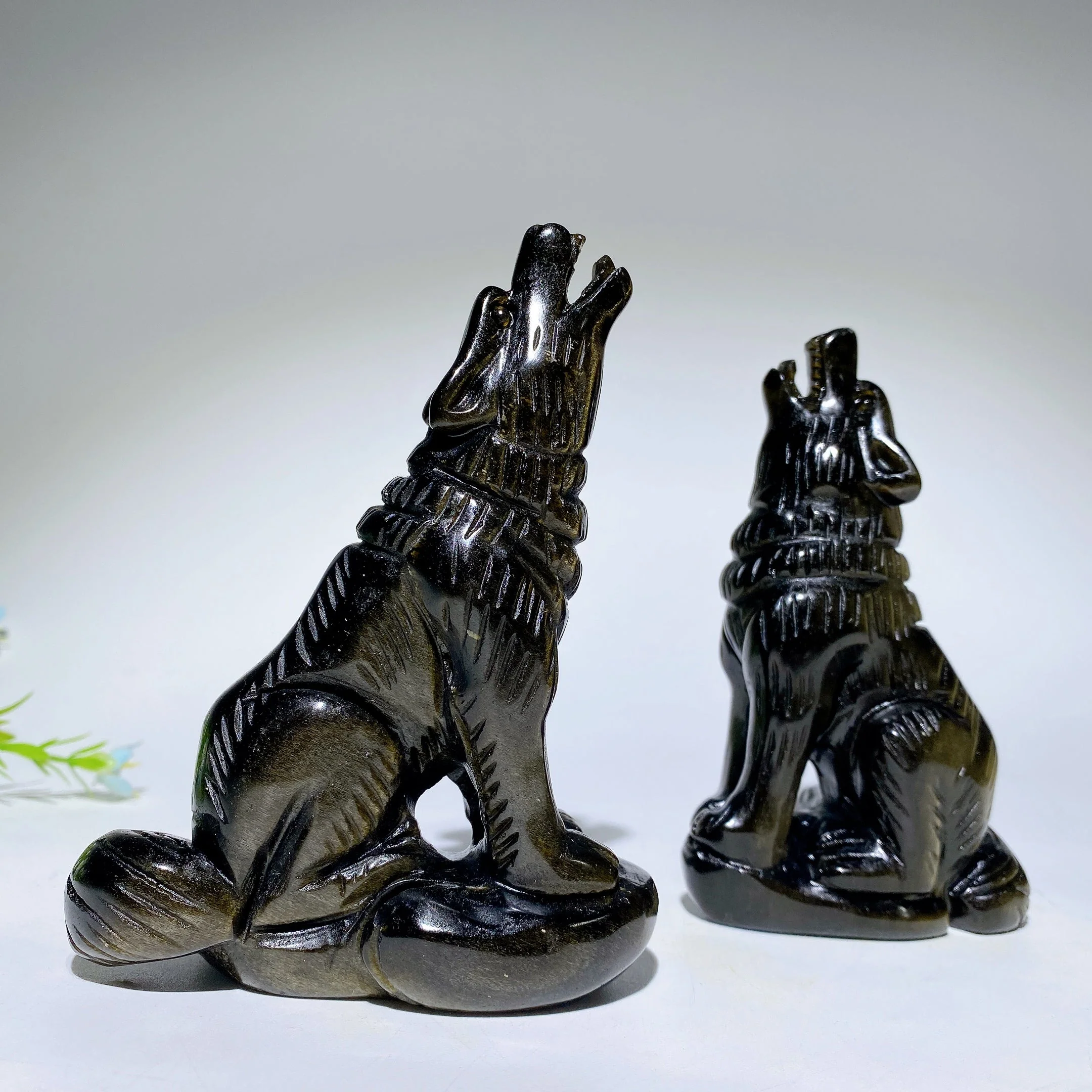 4.0" Silver Obsidian Crystal Wolf Carving - Healing Figurine - Image 6